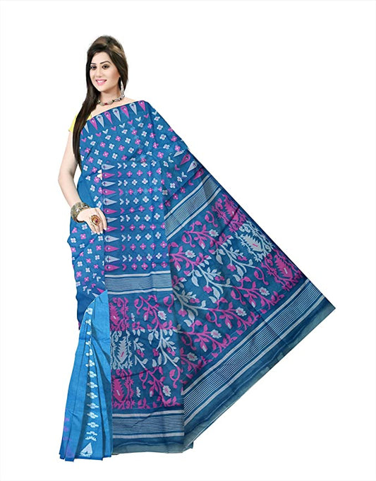 Pradip Fabrics Ethnic Women's Tant Jamdani Aqua Color Saree