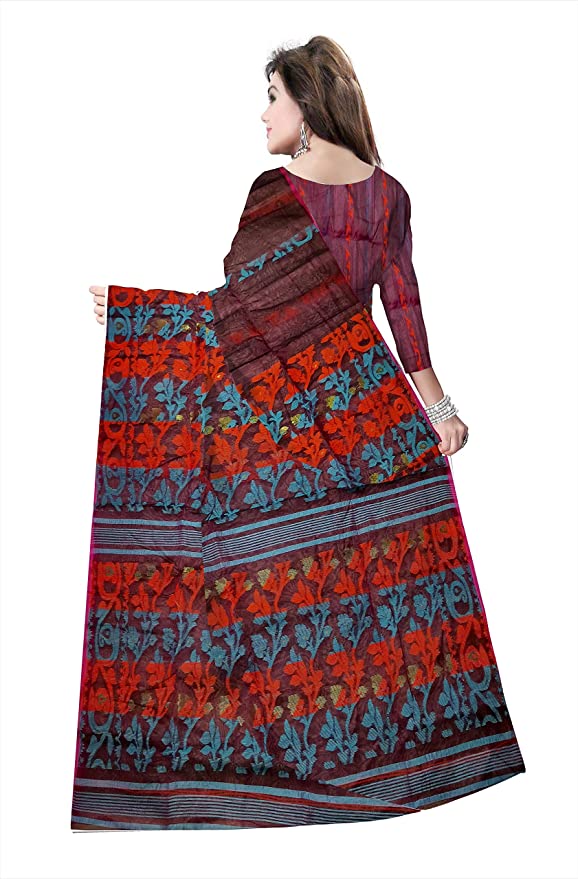 Pradip Fabrics Ethnic Women's Tant Jamdani Maroon Color Saree