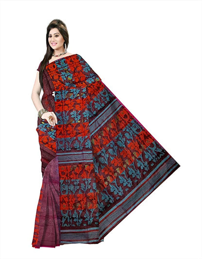 Pradip Fabrics Ethnic Women's Tant Jamdani Maroon Color Saree