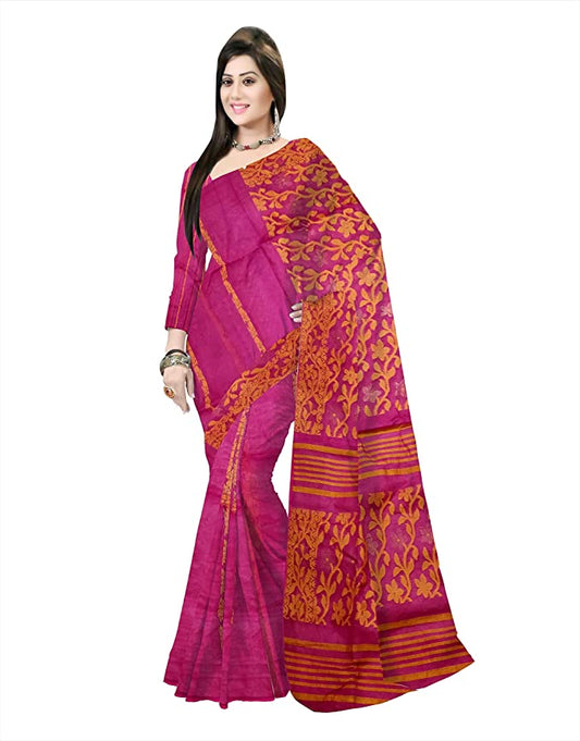 Pradip Fabrics Ethnic Women's Tant Jamdani Pink Color Saree