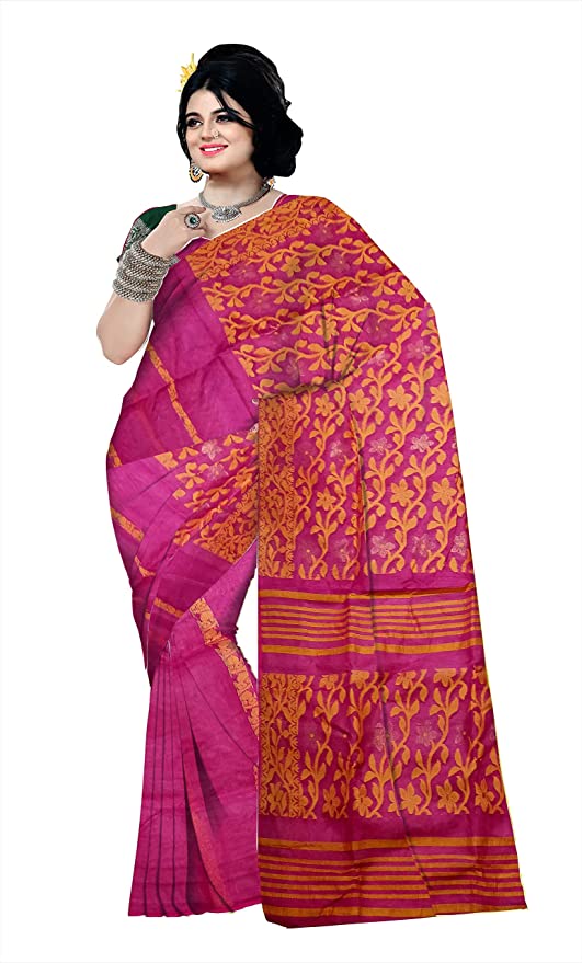Pradip Fabrics Ethnic Women's Tant Jamdani Pink Color Saree