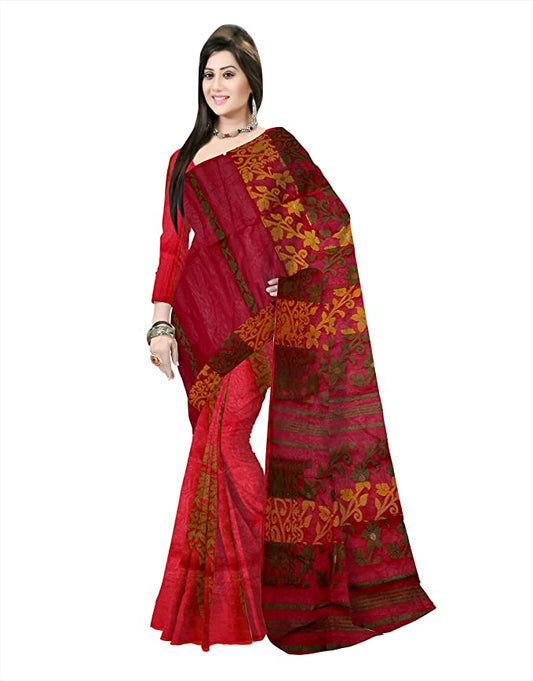 Pradip Fabrics Ethnic Women's Tant Jamdani Maroon Color Saree