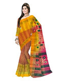 Pradip Fabrics Ethnic Women's Tant Silk Red and Yellow Color Saree