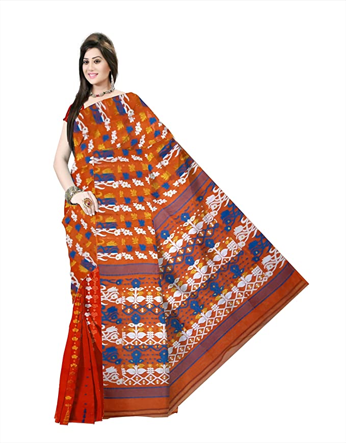 Pradip Fabrics Ethnic Women's All Over Dkakai Jamdani Red Color Color Saree