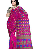 Pradip Fabrics Ethnic Women's All Over Dhakai Jamdani Tant Silk Dark Pink Color Saree