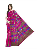 Pradip Fabrics Ethnic Women's All Over Dhakai Jamdani Tant Silk Dark Pink Color Saree