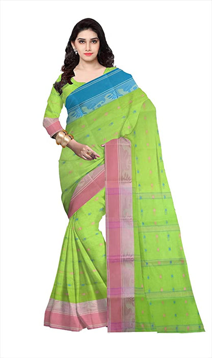 Pradip Fabrics Ethnic Women's Tant Cotton Light Green Color Saree