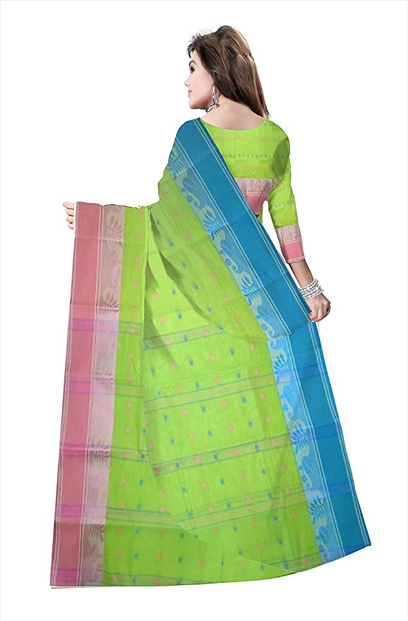 Pradip Fabrics Ethnic Women's Tant Cotton Light Green Color Saree