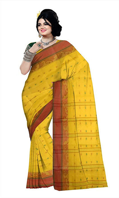 Pradip Fabrics Ethnic Women's Tant Cotton Yellow Color Saree