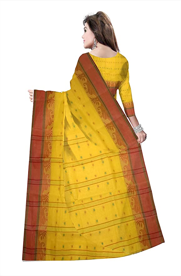 Pradip Fabrics Ethnic Women's Tant Cotton Yellow Color Saree