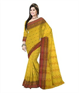 Pradip Fabrics Ethnic Women's Tant Cotton Yellow Color Saree