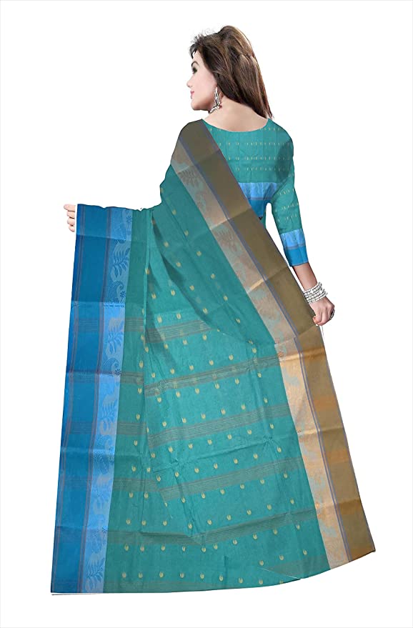 Pradip Fabrics Ethnic Women's Tant Cotton Sea Green Color Saree