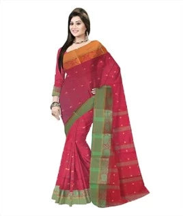 Pradip Fabrics Ethnic Women's Tant Cotton Red Color Saree