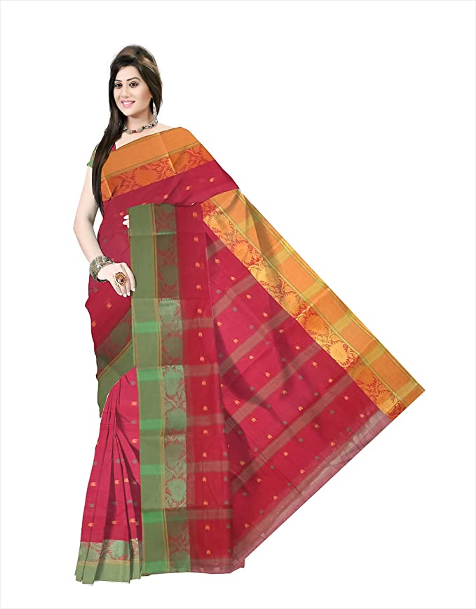 Pradip Fabrics Ethnic Women's Tant Cotton Red Color Saree