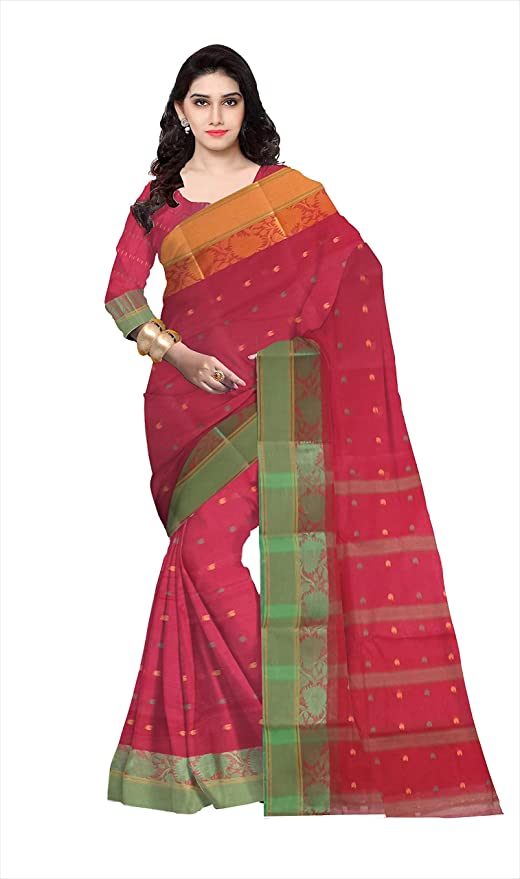 Pradip Fabrics Ethnic Women's Tant Cotton Red Color Saree