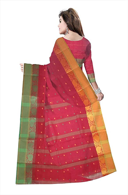 Pradip Fabrics Ethnic Women's Tant Cotton Red Color Saree