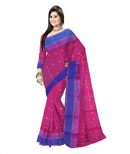 Pradip Fabrics Ethnic Women's Tant Cotton Dark Pink Color Saree