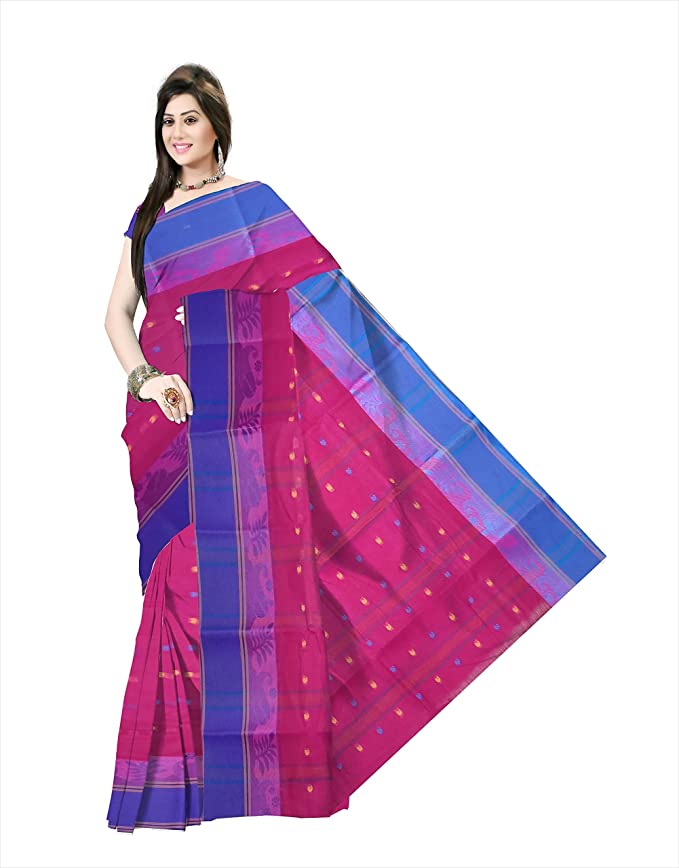 Pradip Fabrics Ethnic Women's Tant Cotton Dark Pink Color Saree