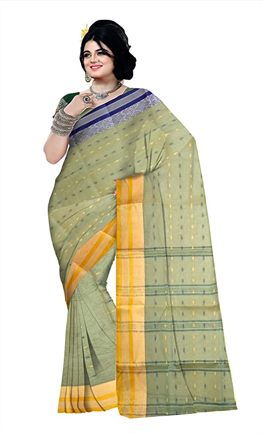 Pradip Fabrics Ethnic Women's Tant Cotton Cream Color Saree