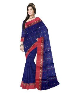 Pradip Fabrics Ethnic Women's Cotton Tant Navy Blue Color Saree