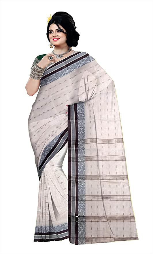 Pradip Fabrics Ethnic Women's Cotton Tant White Color Saree