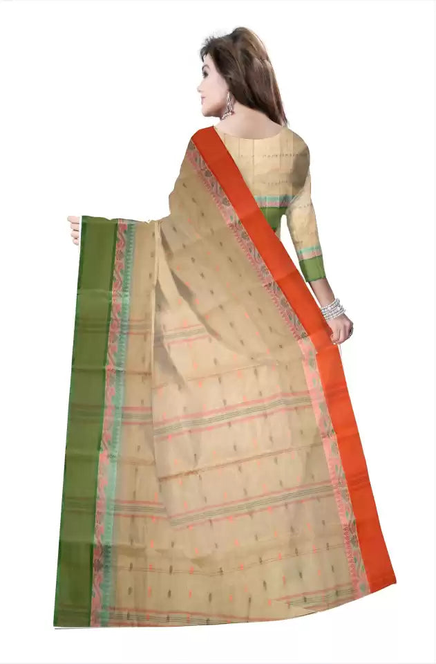 Pradip Fabrics Ethnic Women's Tant Cotton Cream Color Saree