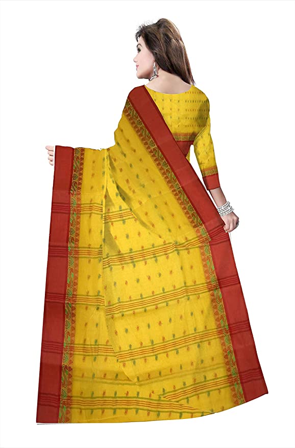 Pradip Fabrics Ethnic Women's Cotton Tant Yellow Color Saree