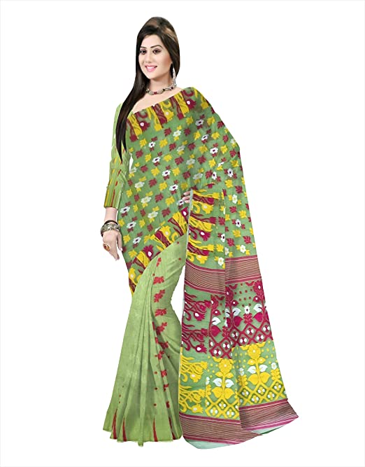 Pradip Fabrics Ethnic Women's Tant Silk All Over Dhakai Jamdan Brown Color Saree