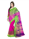 Pradip Fabrics Ethnic Women's Tant Silk Sea Green and Pink color Saree