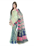 Pradip Fabrics Ethnic Women's Tant All Over Aqua Soft Dhakai Jamdani Saree
