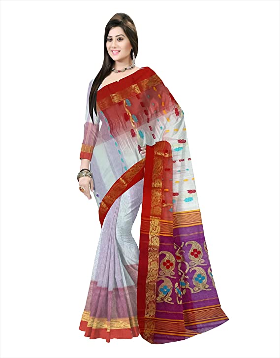 Pradip Fabrics Ethnic Women's Tant Silk Pink and Green Color Saree