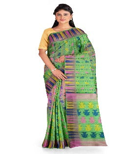 Pradip Fabrics Ethnic Woman's Tant All Over Jamdani Green Color Saree