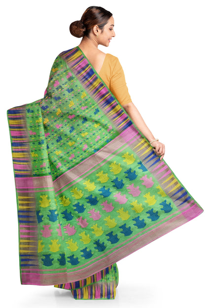 Pradip Fabrics Ethnic Woman's Tant All Over Jamdani Green Color Saree