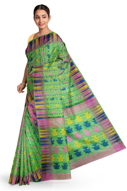 Pradip Fabrics Ethnic Woman's Tant All Over Jamdani Green Color Saree