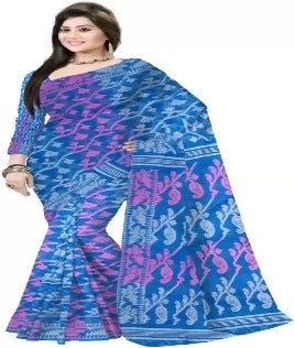 Pradip Fabrics Ethnic Women's Tant Gap Dhakai Jamdani Blue Color Saree