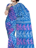 Pradip Fabrics Ethnic Women's Tant Gap Dhakai Jamdani Blue Color Saree