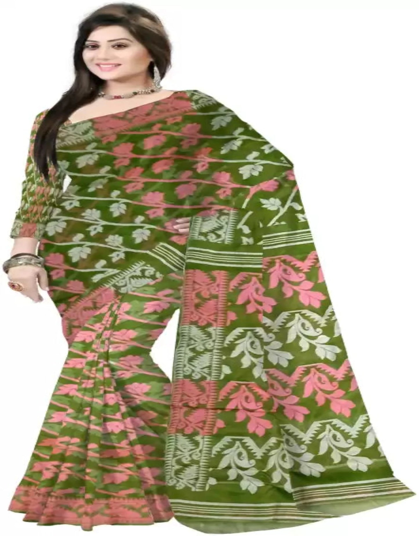 Pradip Fabrics Ethnic Women's Tant Gap Dhakai Jamdani Multicolor Saree