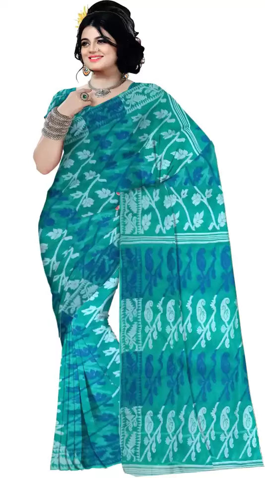 Pradip Fabrics Ethnic Women's Tant Gap Dhakai Jamdani Light Green Color Saree
