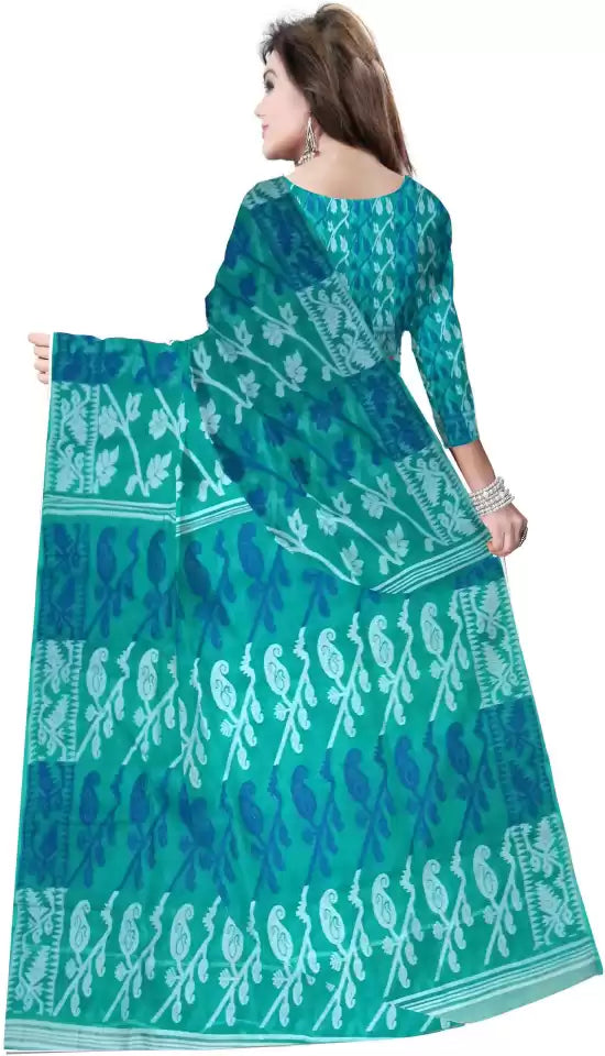 Pradip Fabrics Ethnic Women's Tant Gap Dhakai Jamdani Light Green Color Saree