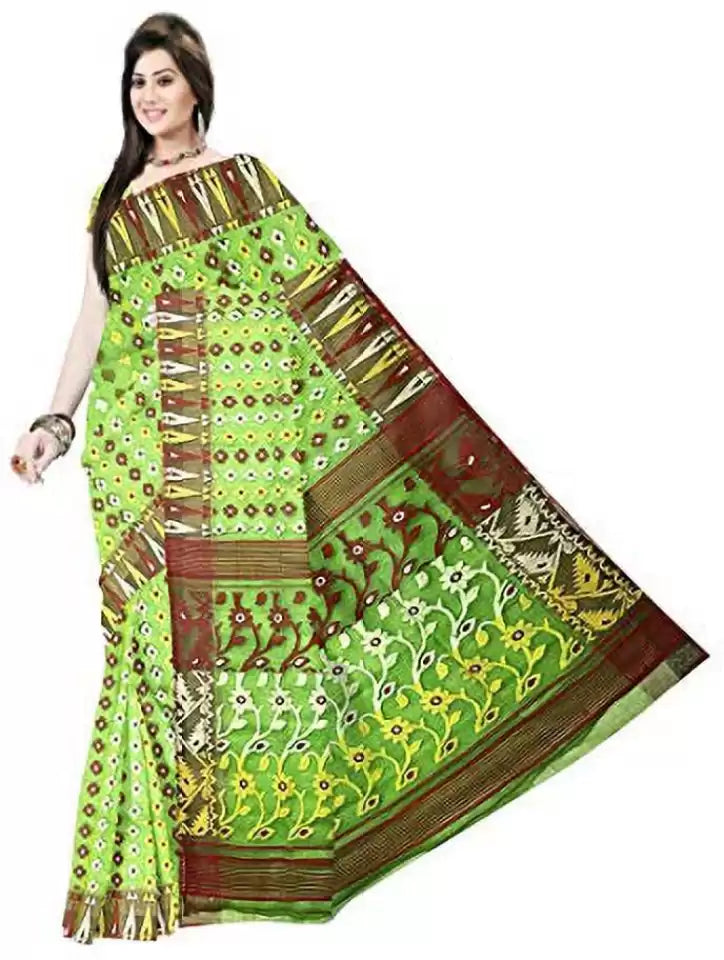 Pradip Fabrics Ethnic Women's Tant Silk Soft Green Color Saree